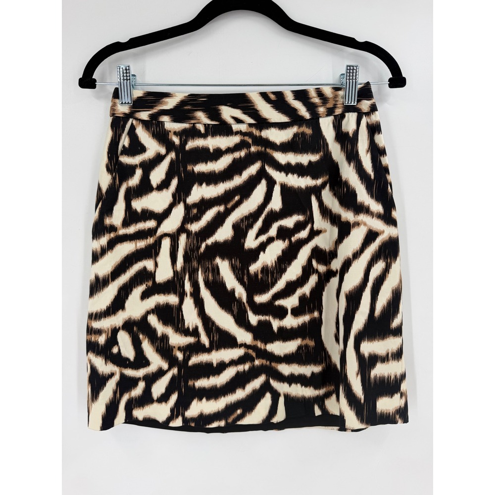 Ann Taylor Mini Skirt Womens 00 Brown Zebra Print Pockets Side Zip Mob Wife Chic